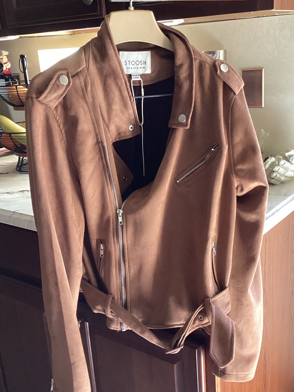 Stoosh Brown Suede Moto Jacket with Belt and Matching Pants 29” Inseam